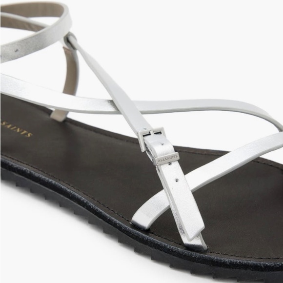 AllSaints Tyla Ankle Strap Leather Sandal Silver SZ EU 40 - Picture 12 of 13